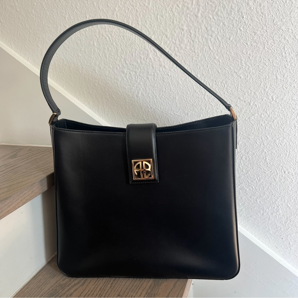 Anine Bing Large Lou Shoulder Bag in Black with Gold Hardware NWT